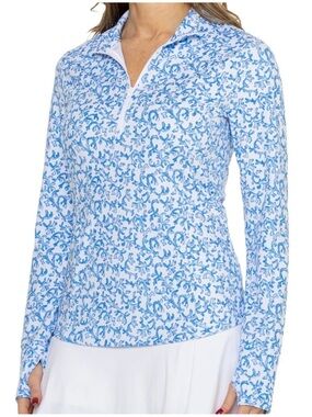 Tommy Bahama Women’s Golf & Tennis blue and white coral reef pullover size small